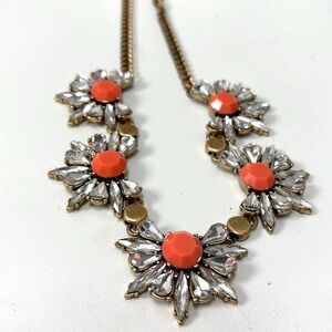 Antique gold J.Crew bib necklace with coral & crystal stones